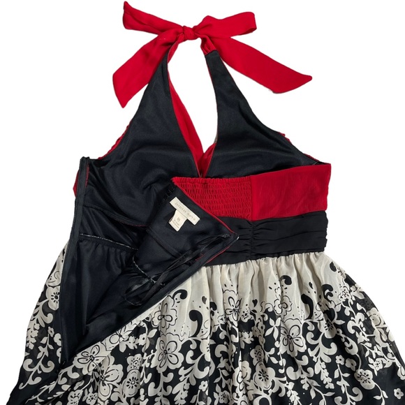 Jonathan Martin size 10 dress black cream floral design on bottom red tie top - Picture 10 of 15